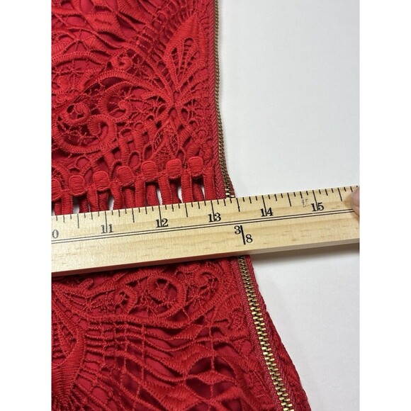 Saylor Pippa One Shoulder Dress Red XS Lace Mini Cocktail Sheer 3/4 Sleeve - Picture 13 of 16